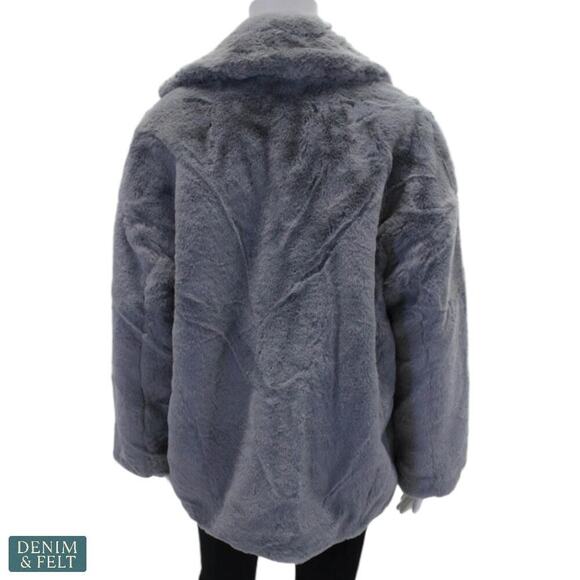 Free People Kate Faux Fur Coat Cloudy Day Gray Faux Fur Double Breasted Jacket - Picture 9 of 16